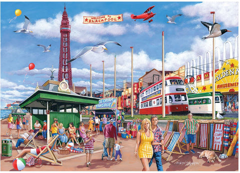 Artwork: Blackpool Promenade by Keith Stapleton – 500 XL Piece Jigsaw Puzzle (House of Puzzles)