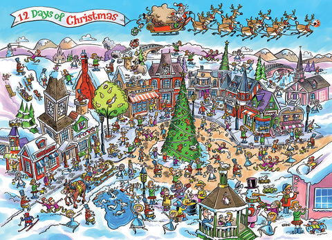 Artwork: Doodle Town: 12 Days of Christmas – 1000 Piece Jigsaw Puzzle (Cobble Hill)