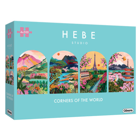 Box, turned right: Corners of the World – 4 x 500 Piece Jigsaw Puzzles (Gibsons)