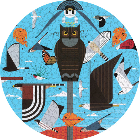 Hawk Mountain by Charley Harper – 500 Piece Circular Jigsaw Puzzle (Pomegranate)