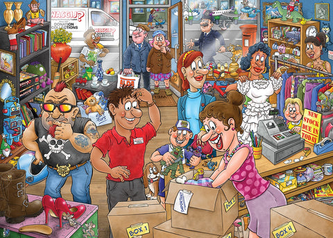 Artwork: Wasgij Mystery 29: Donation Debacle! – 1000 Piece Jigsaw Puzzle (Wasgij)