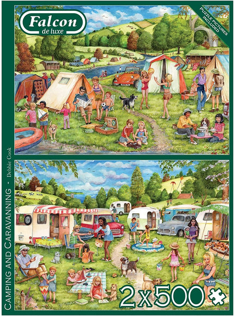 Box, straight on: Camping & Caravanning – 2 x 500 Piece Jigsaw Puzzles (Falcon de luxe)