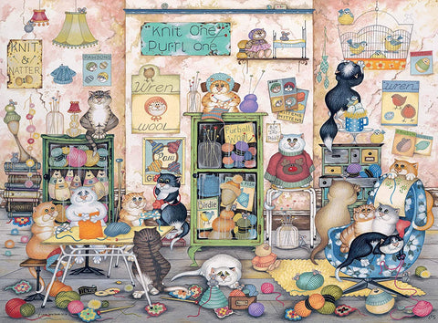 Knit one, Purrl one by Crazy Cats Vintage – 500 Piece Jigsaw Puzzle (Ravensburger)