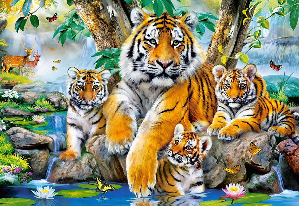 Castorland 1000-Piece Jigsaw Puzzle - Tigers By The Stream, Multi-Colored Art Puzzle