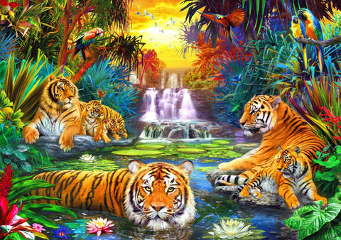 Family at the Jungle Pool – 1000 Piece Jigsaw Puzzle (Bluebird Puzzle)