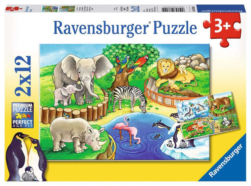 Time at the Zoo – 2 x 12 Piece Jigsaw Puzzles (Ravensburger) - Completed Puzzle