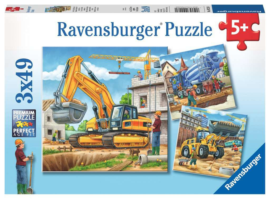 Large Construction Vehicles – 3 x 49 Piece Jigsaw Puzzles (Ravensburger)