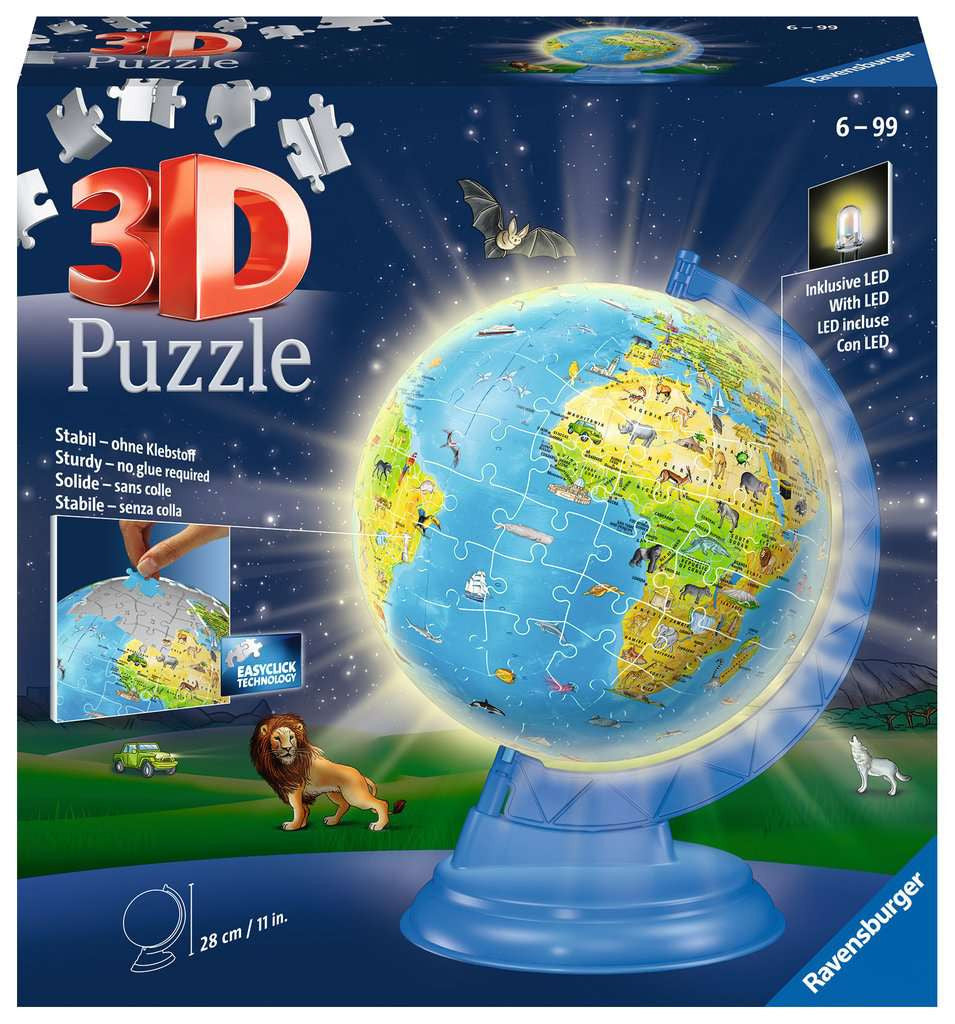 Light Up Children's World Globe – 180 Piece 3D Jigsaw Puzzle (Ravensburger)