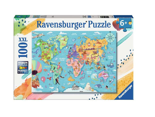 Map of the World XXL – 100 Piece Jigsaw Puzzle (Ravensburger) - Completed Puzzle