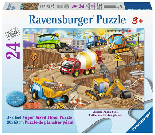 Ravensburger Construction Site Vehicles - 24 Piece Super-Sized Floor Jigsaw Puzzle (Ravensburger) - Completed Puzzle