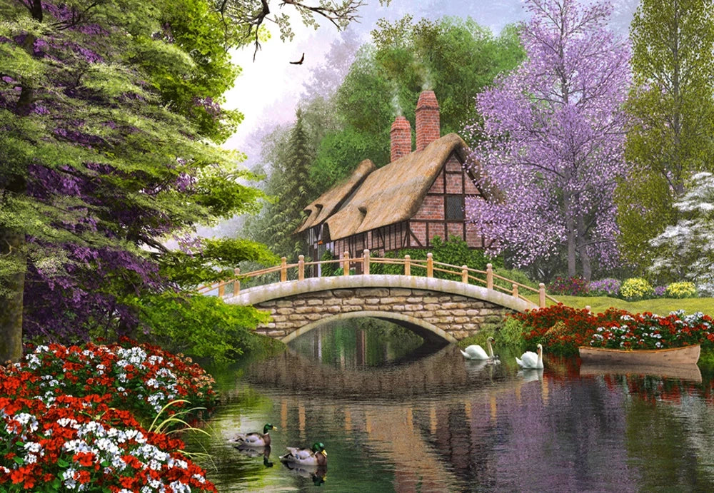Artwork: Chalet near the river – 1000 Piece Jigsaw Puzzle (Castorland)