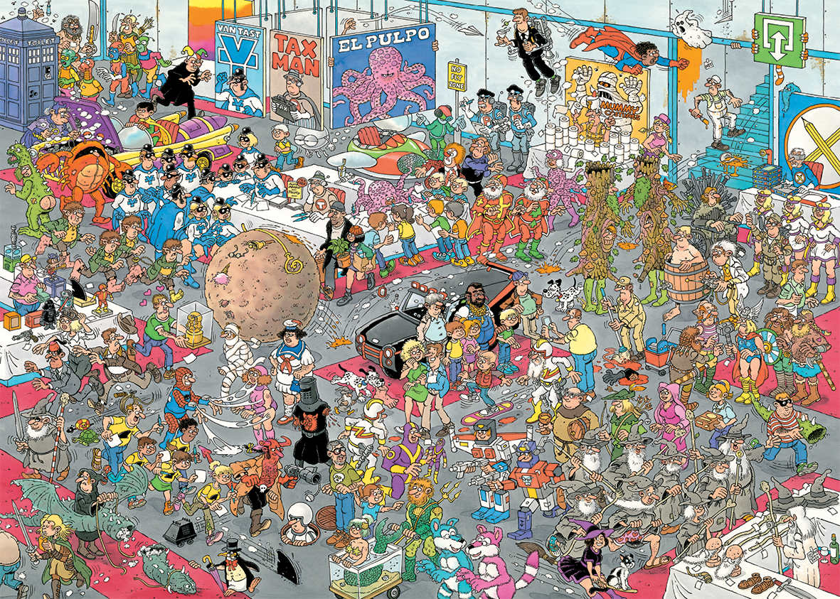 Artwork: Give us space & All dressed up by Jan van Haasteren - 2x1000 Piece Jigsaw Puzzle (Jumbo)