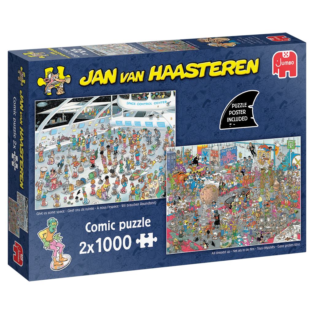 Box, turned right: Give us space & All dressed up by Jan van Haasteren - 2x1000 Piece Jigsaw Puzzle (Jumbo)