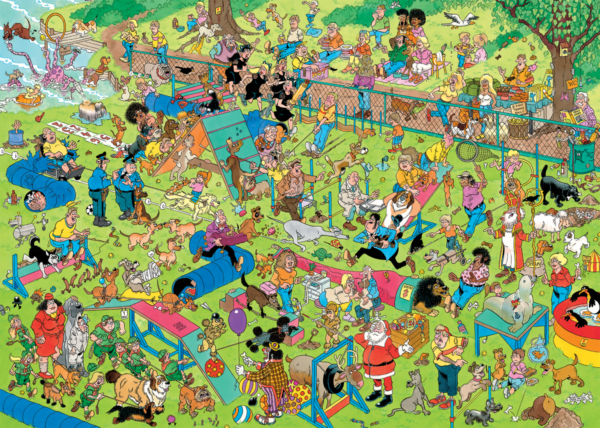 Artwork: Dog Parkour by Jan Van Haasteren – 1000 Piece Jigsaw Puzzle (Jan van Haasteren)