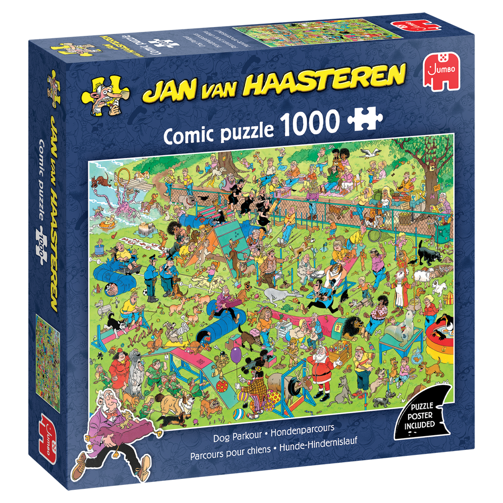 Box, turned left: Dog Parkour by Jan Van Haasteren – 1000 Piece Jigsaw Puzzle (Jan van Haasteren)