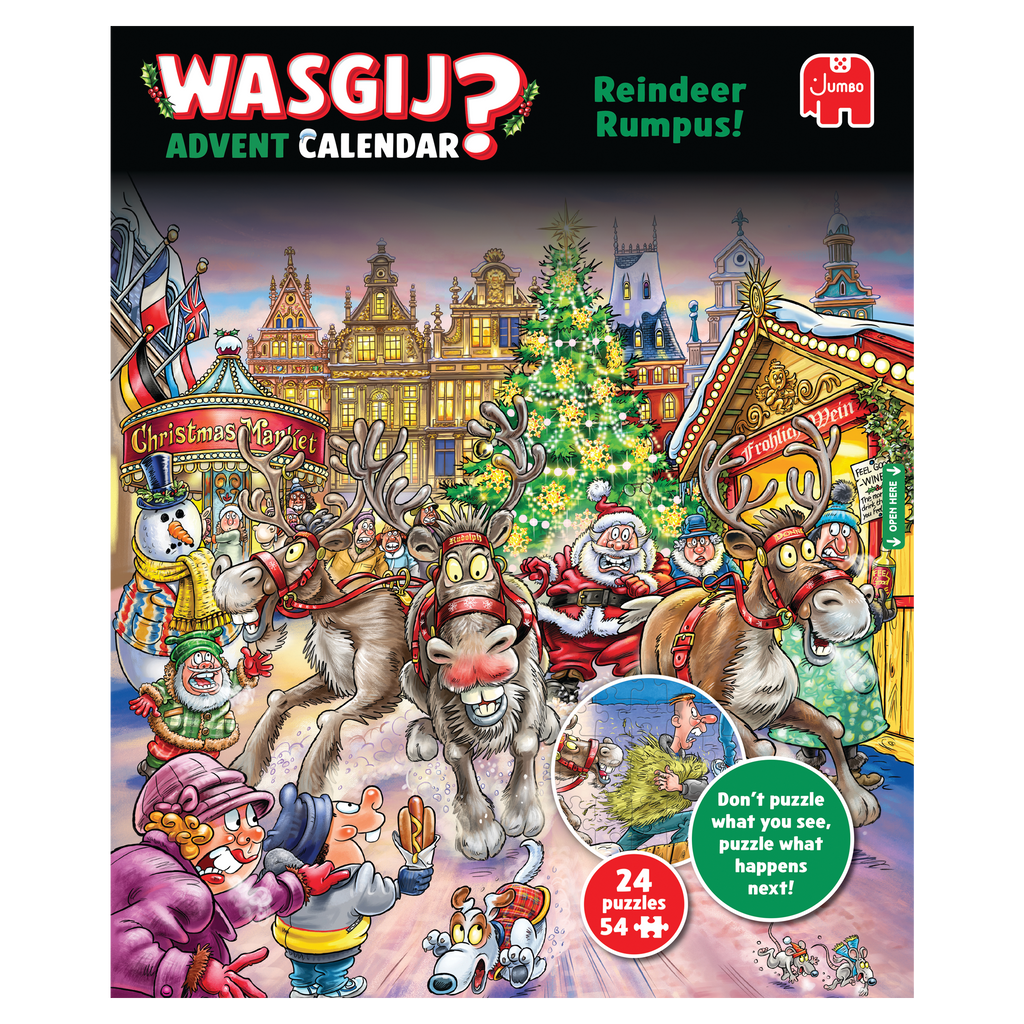 Box, straight on: Wasgij Advent Calendar 2025: Reindeer Rumpus! – 24 x 54 Piece Jigsaw Puzzles (Wasgij)