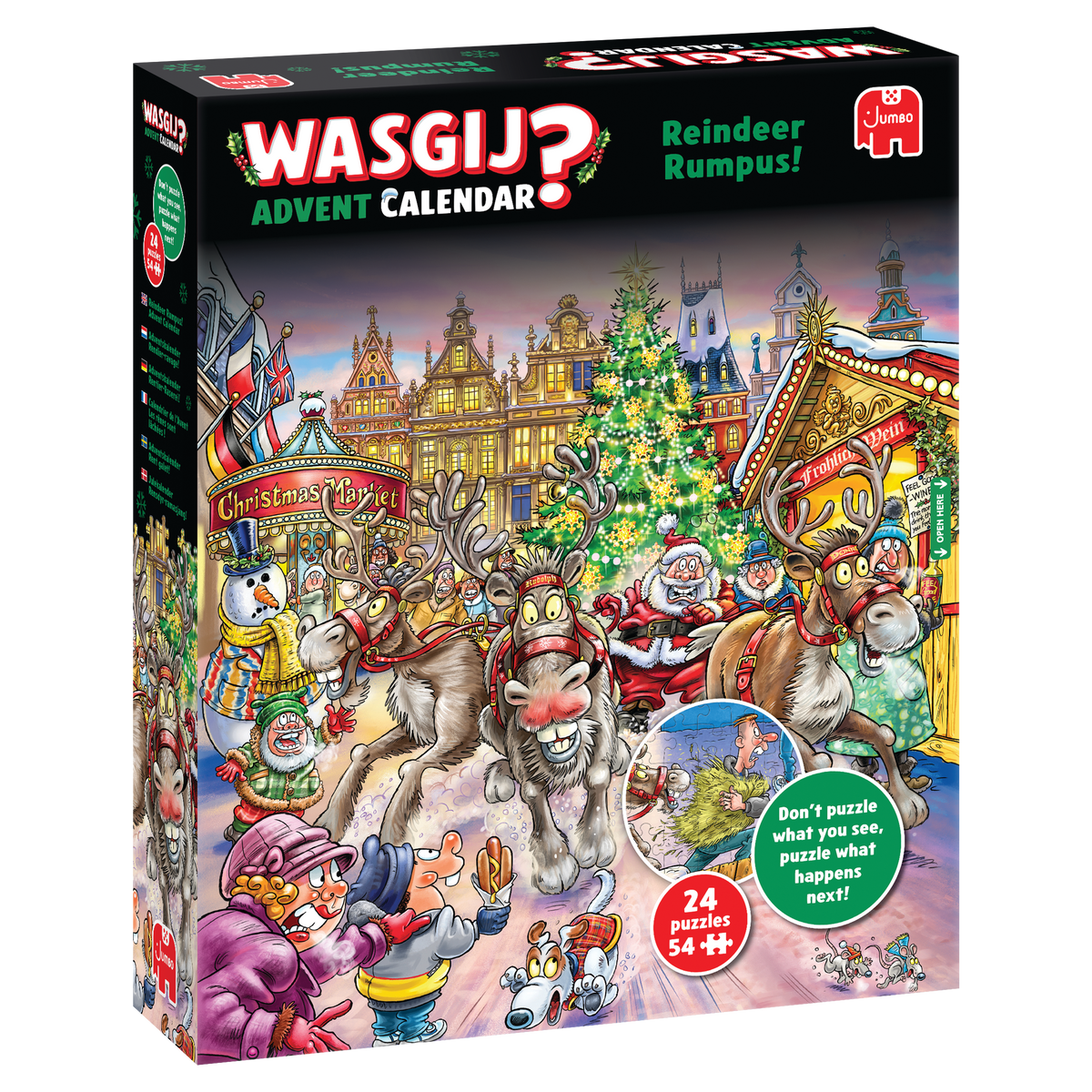 Box, turned right: Wasgij Advent Calendar 2025: Reindeer Rumpus! – 24 x 54 Piece Jigsaw Puzzles (Wasgij)