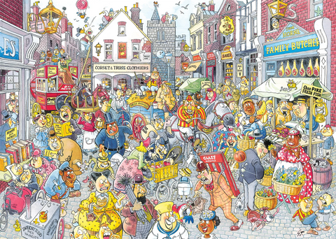 Artwork: Wasgij Retro Destiny 10 - High Street Hassle! - 1000 Piece Jigsaw Puzzle (Jumbo)