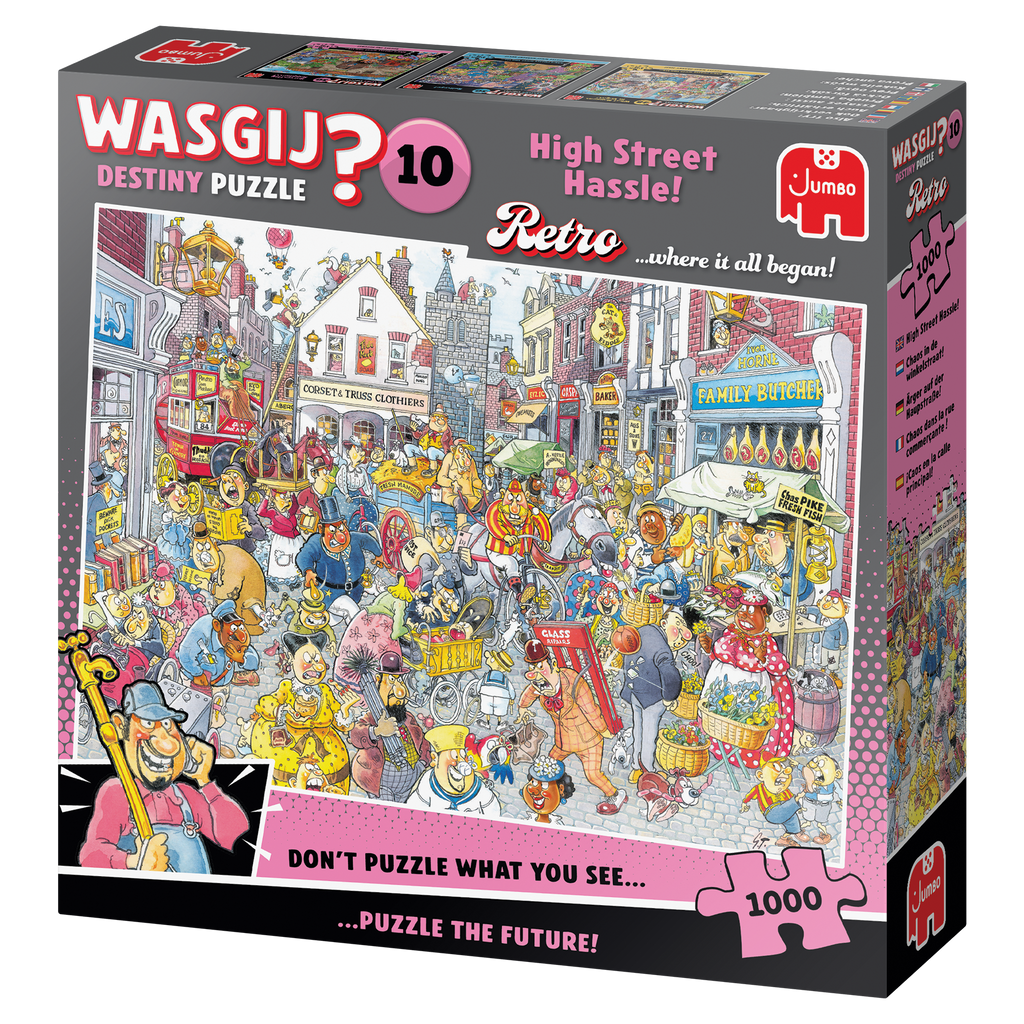 Box, turned left: Wasgij Retro Destiny 10 - High Street Hassle! - 1000 Piece Jigsaw Puzzle (Jumbo)