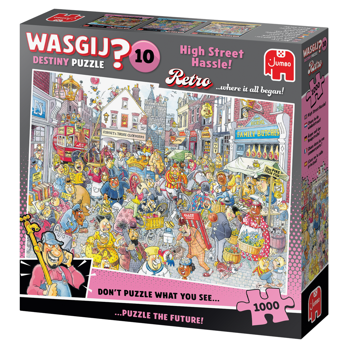 Box, turned left: Wasgij Retro Destiny 10 - High Street Hassle! - 1000 Piece Jigsaw Puzzle (Jumbo)