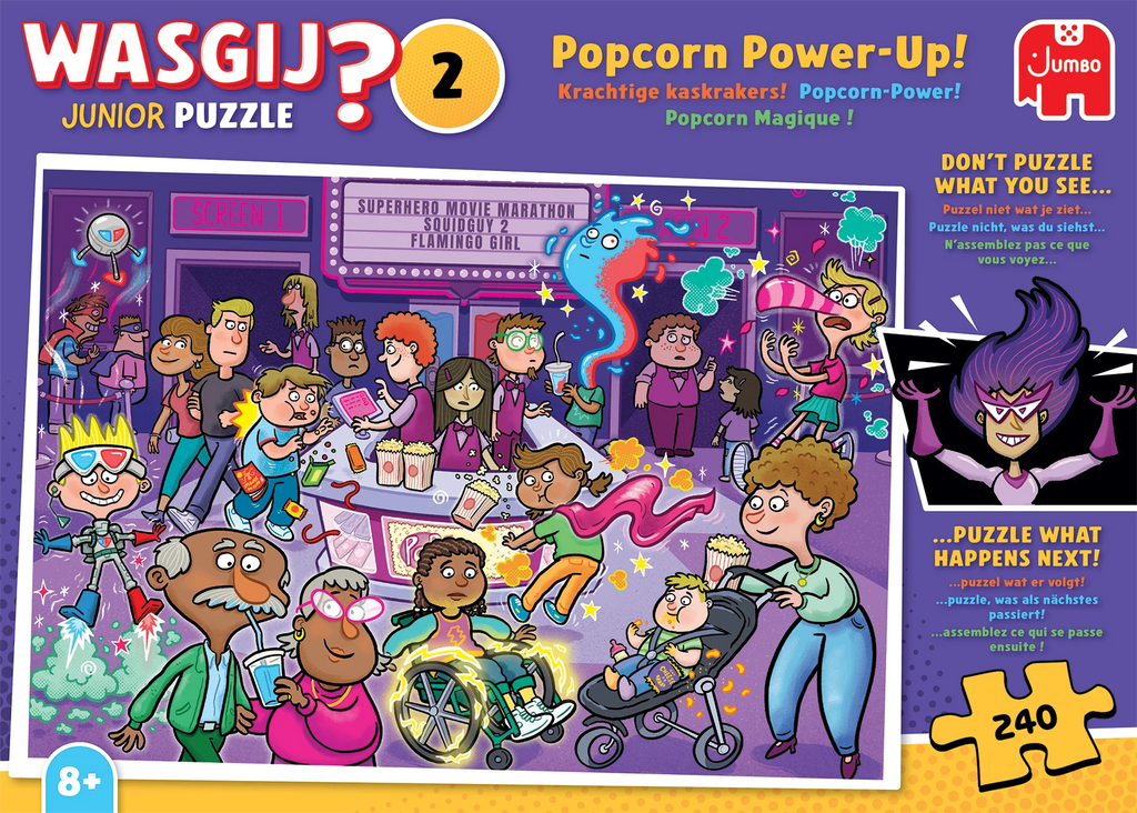 ** Pre-Order ** Wasgij Junior 2 - Popcorn Power-Up! - 240 Piece Jigsaw Puzzle (Jumbo)