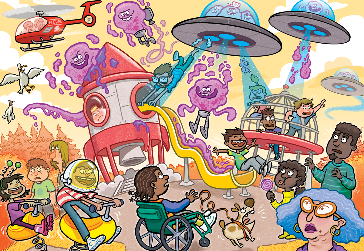 Artwork: Junior 4 Alien Invasion! - 240 Piece Jigsaw Puzzle (Wasgij)