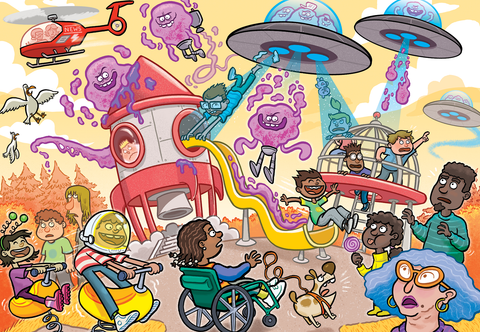 Artwork: Junior 4 Alien Invasion! - 240 Piece Jigsaw Puzzle (Wasgij)