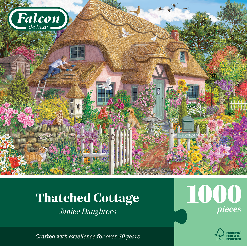 Box, straight on: Thatched Cottage – 1000 Piece Jigsaw Puzzle (Falcon)