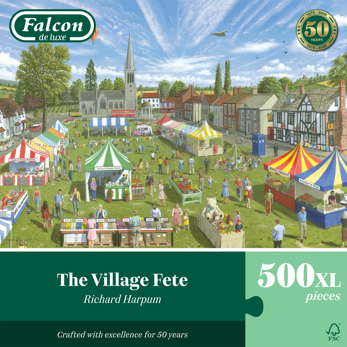 Box, straight on: The Village Fete - 500 XL Piece Jigsaw Puzzle (Falcon de luxe)