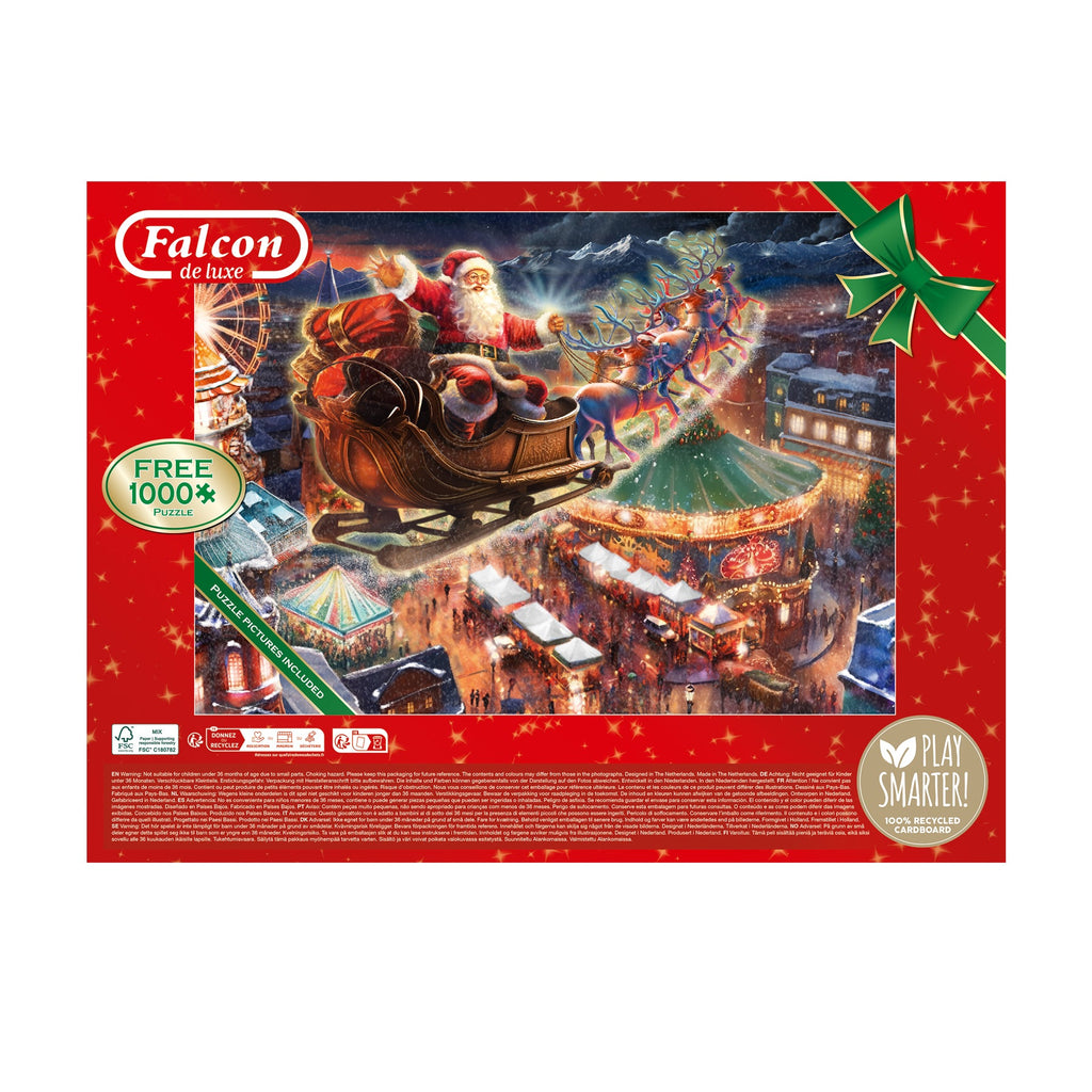 Box back: Christmas Wonderland – 2 x 1000 Piece Jigsaw Puzzle (Falcon de luxe)