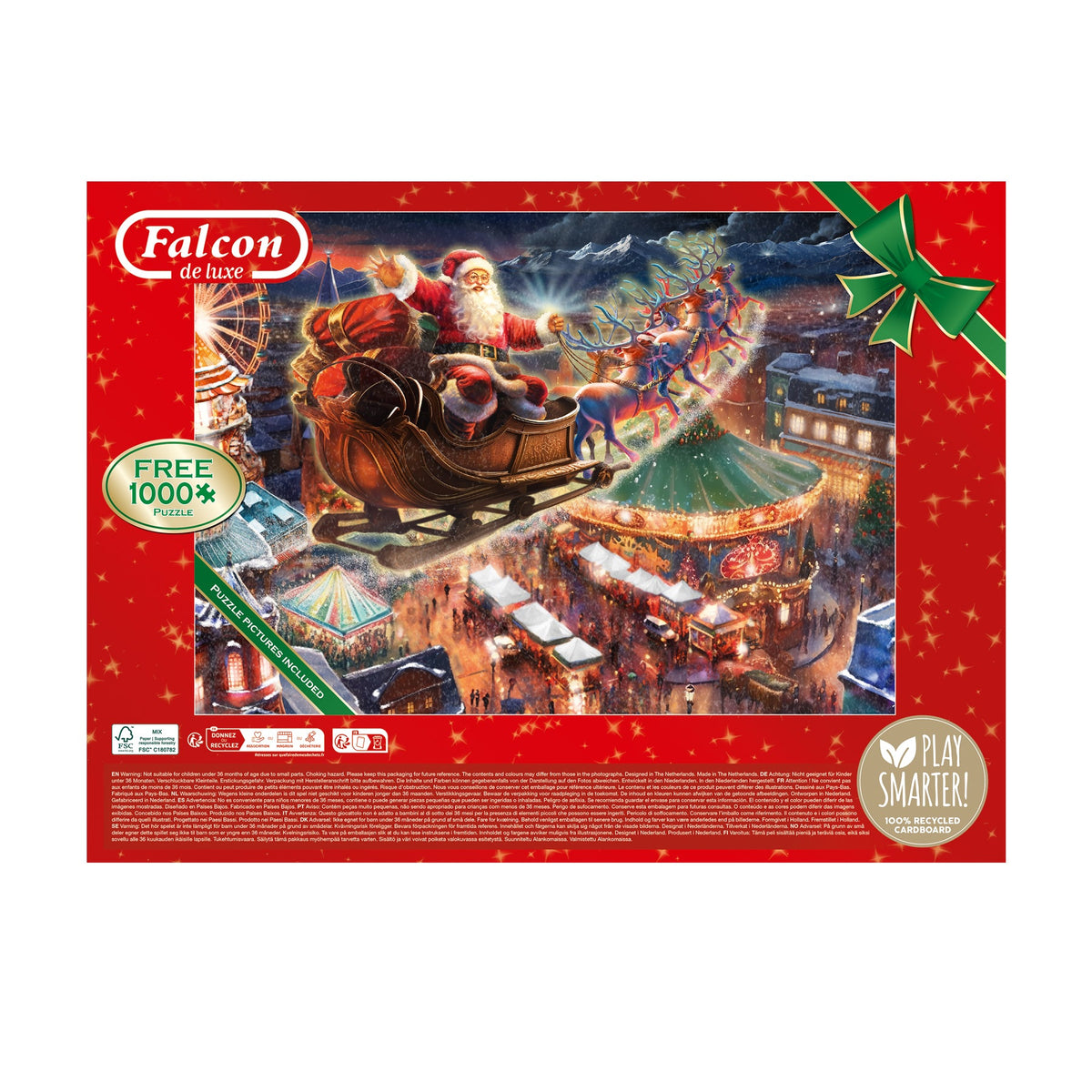 Box back: Christmas Wonderland – 2 x 1000 Piece Jigsaw Puzzle (Falcon de luxe)