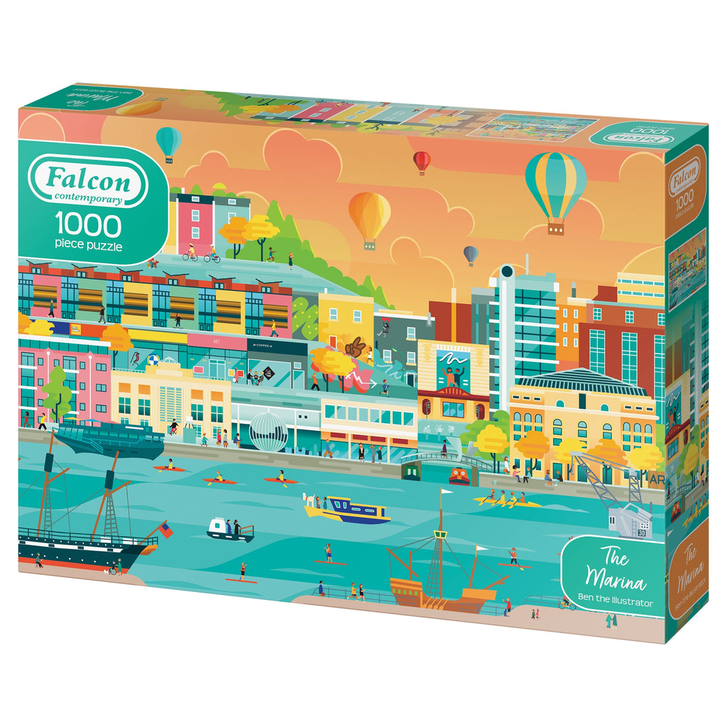 Box, turned left: The Marina – 1000 Piece Jigsaw Puzzle (Falcon Contemporary)