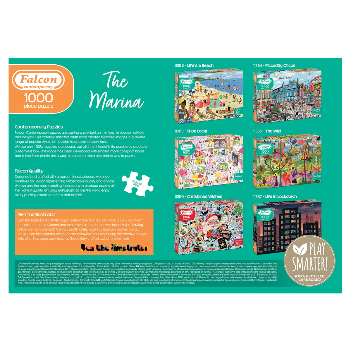 Box back: The Marina – 1000 Piece Jigsaw Puzzle (Falcon Contemporary)