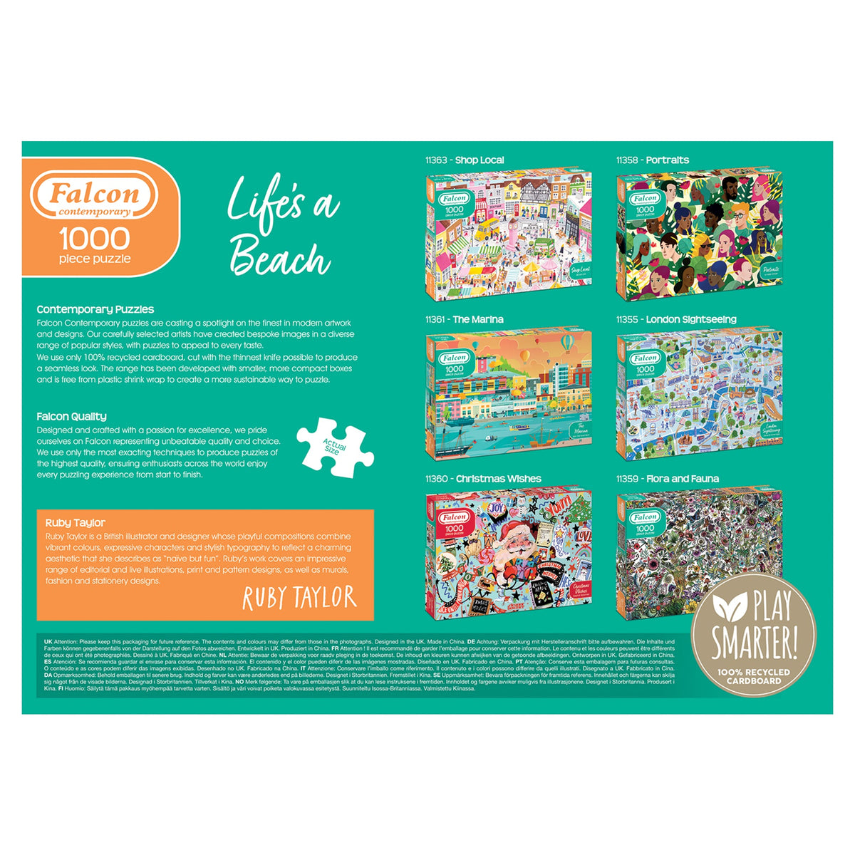 Box back: Life's A Beach – 1000 Piece Jigsaw Puzzle (Falcon Contemporary)