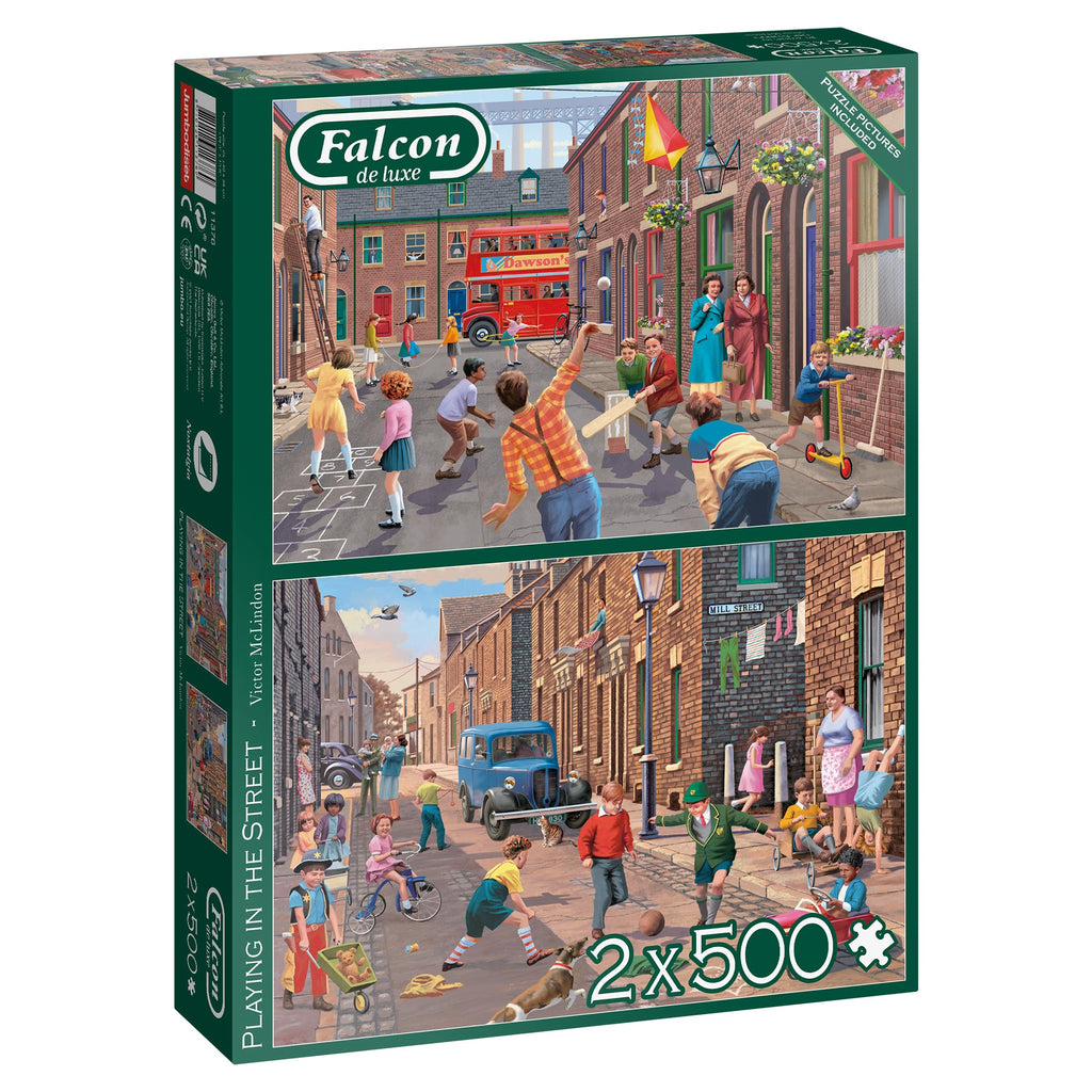 Box, turned right: Playing in the Street – 2 x 500 Piece Jigsaw Puzzle (Falcon de luxe)