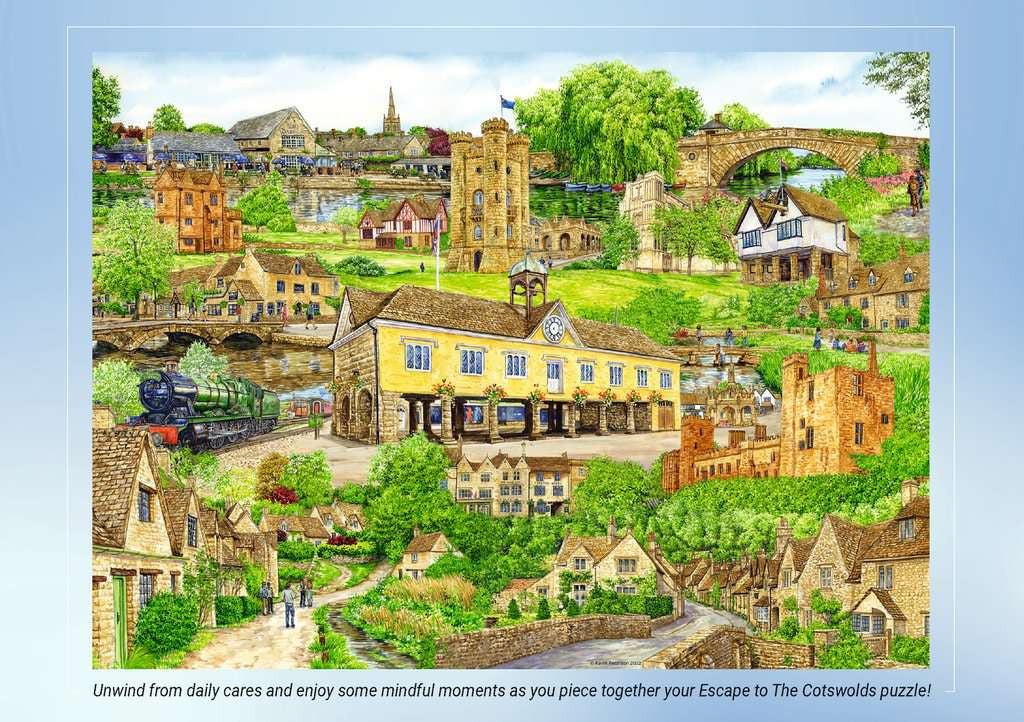 In use: Escape to the Cotswolds – 500 Piece Jigsaw Puzzle (Ravensburger)