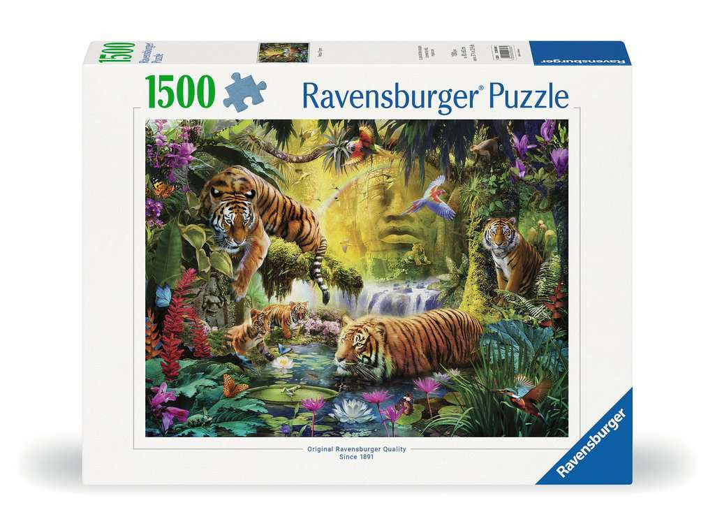 Box, straight on: Tranquil Tigers – 1500 Piece Jigsaw Puzzle (Ravensburger)
