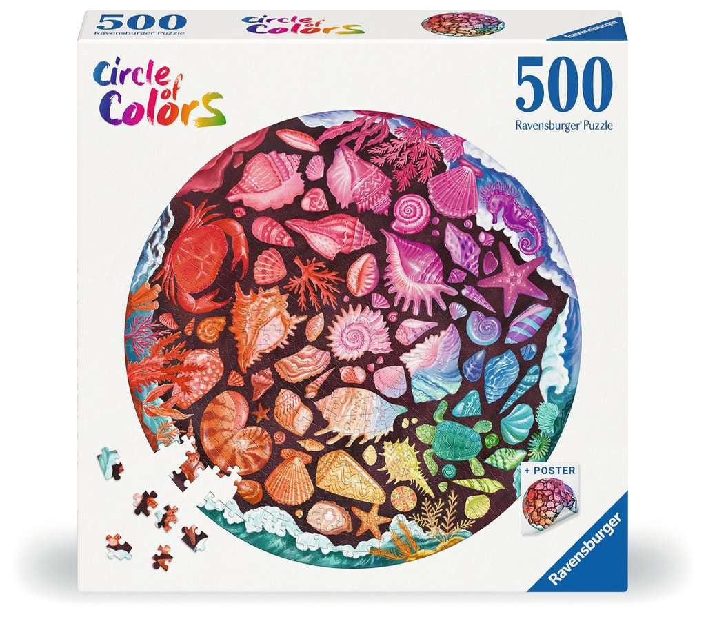 Box, straight on: Seashells Circular – 500 Piece Jigsaw Puzzle (Ravensburger)