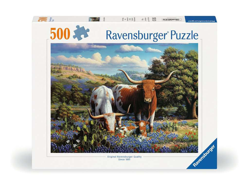 Box, straight on: Longhorns – 500 Piece Jigsaw Puzzle (Ravensburger)