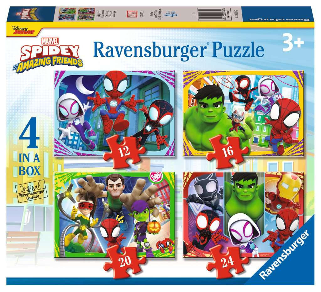 Spidey and His Amazing Friends – 4 in a Box (12, 16, 20, 24 Piece) Jigsaw Puzzles (Ravensburger)