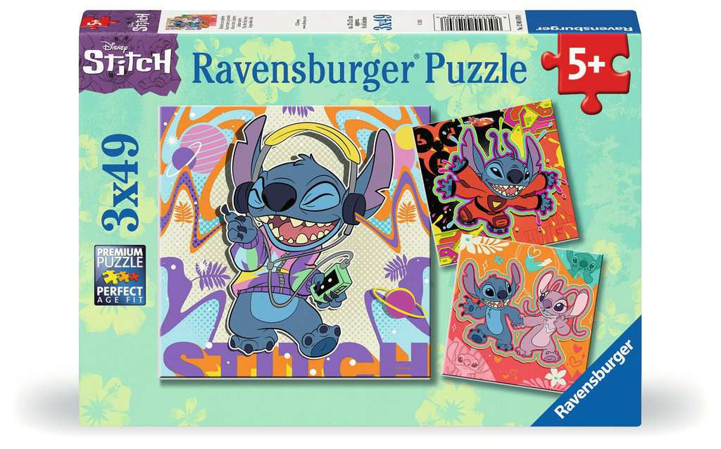 Disney Stitch: Play the Day Away – 3 x 49 Piece Jigsaw Puzzles (Ravensburger)