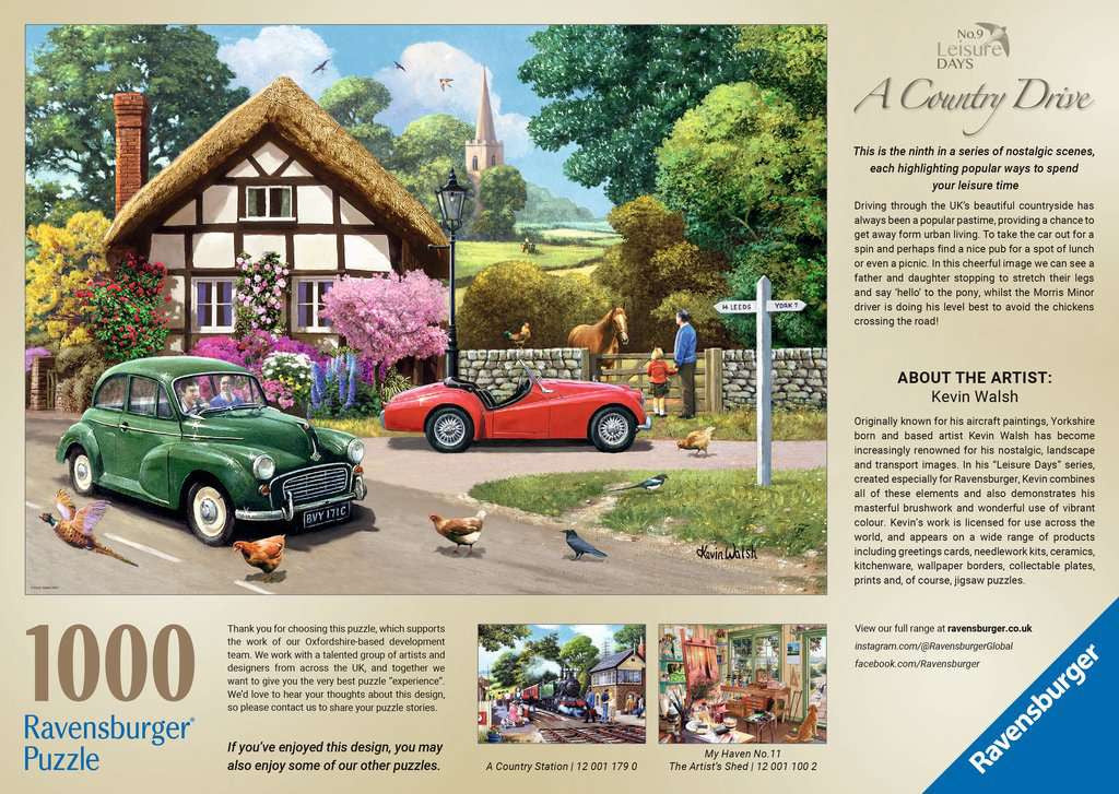 Box back: Leisure Days No.9, A Country Drive – 1000 Piece Jigsaw Puzzle (Ravensburger)