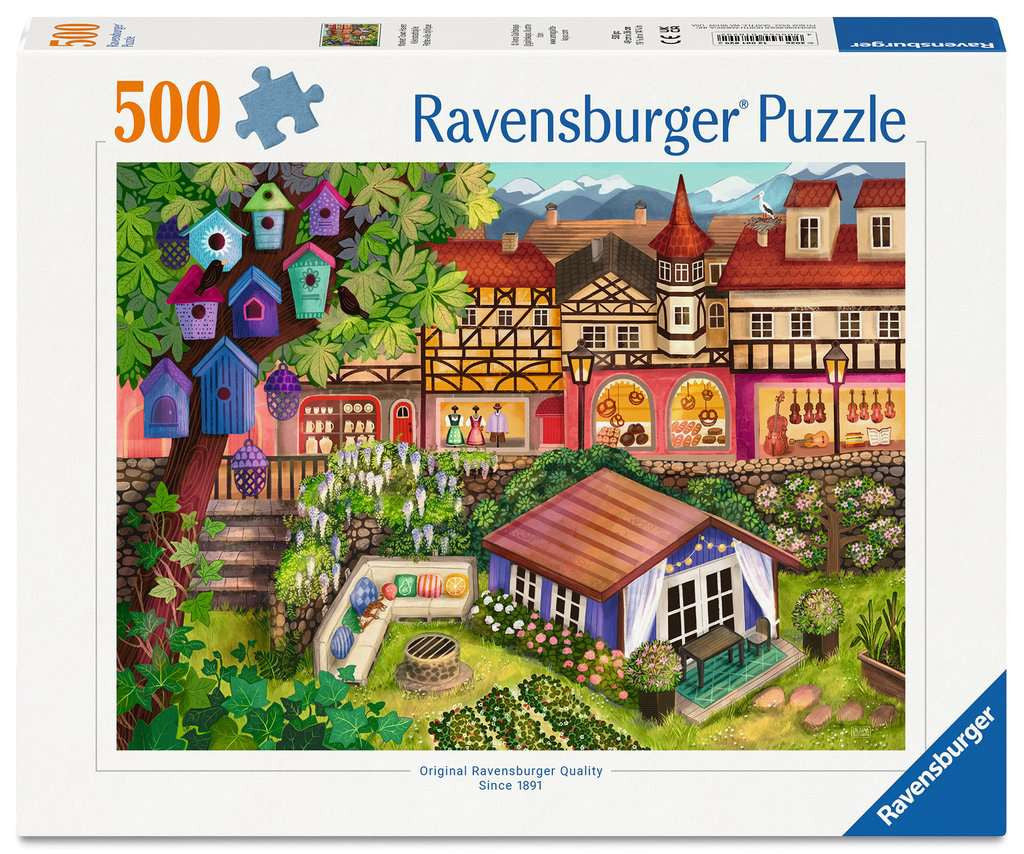 Box, straight on: Market Town Haven – 500 Piece Jigsaw Puzzle (Ravensburger)