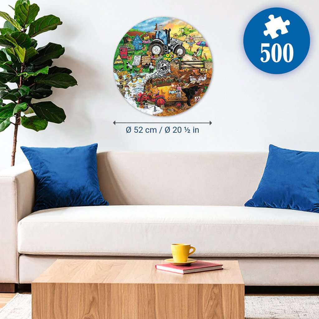 In use: Diddly Squat Farm - 500 Piece Circular Jigsaw Puzzle (Ravensburger)