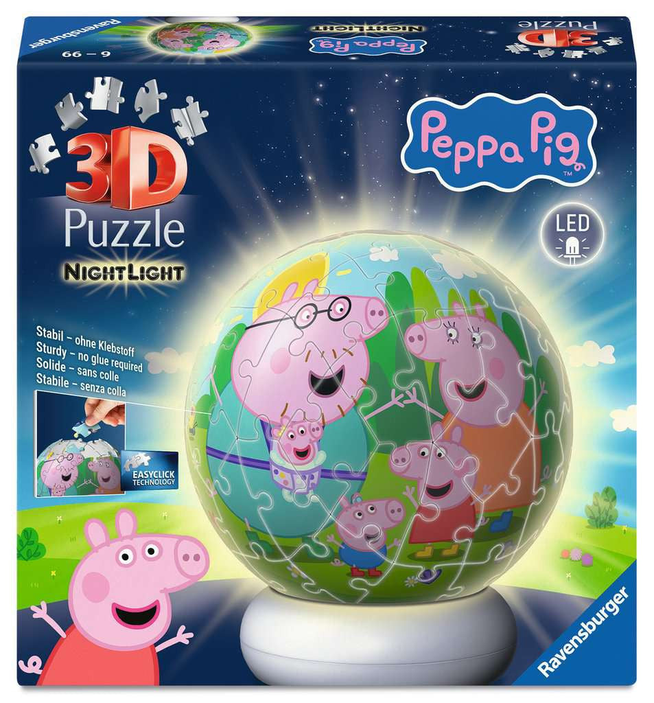Box, straight on: Peppa Pig Lit – 74 Piece 3D Night Light Jigsaw Puzzle (Ravensburger)