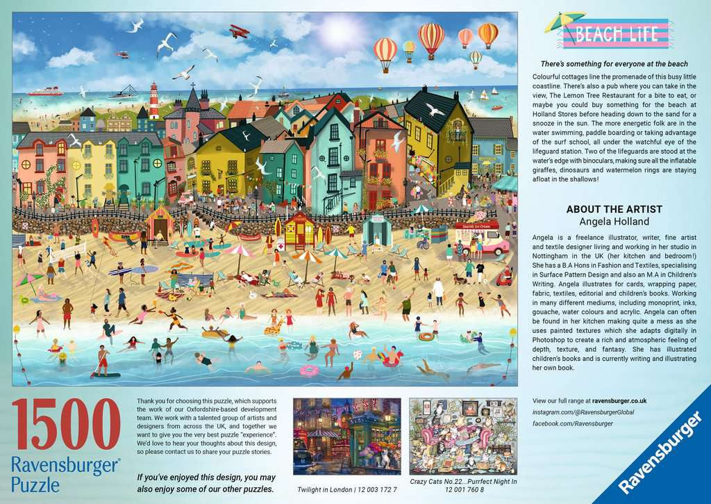 Box back: Beach Life – 1500 Piece Jigsaw Puzzle (Ravensburger)