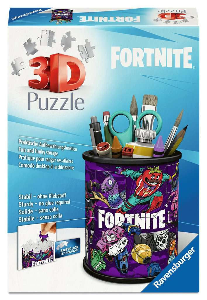 Box, straight on: Fortnite Pencil Holder – 54 Piece 3D Jigsaw Puzzle (Ravensburger)