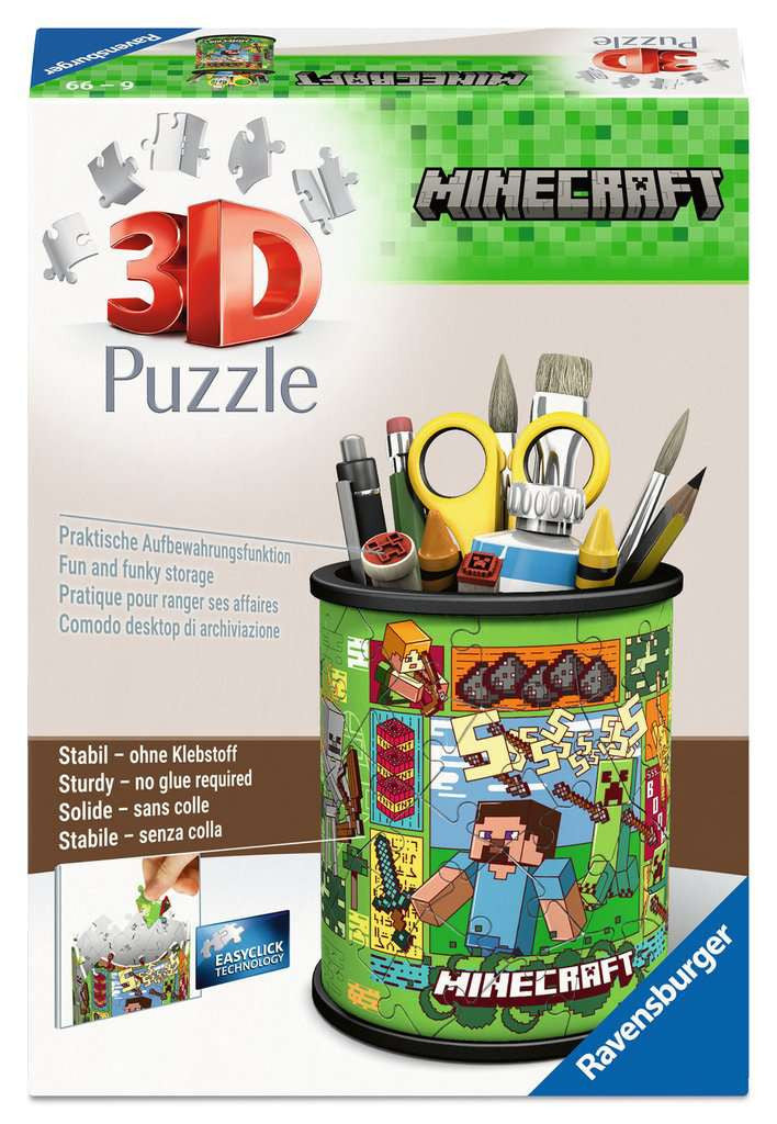 Box, straight on: Minecraft Pencil Holder – 54 Piece 3D Jigsaw Puzzle (Ravensburger)