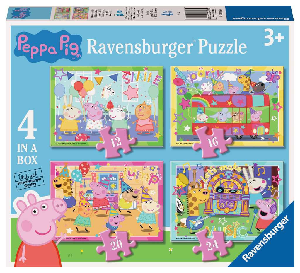 Peppa Pig: Let's Party – 4 in a Box (12, 16, 20, 24 Piece) Jigsaw Puzzles (Ravensburger)