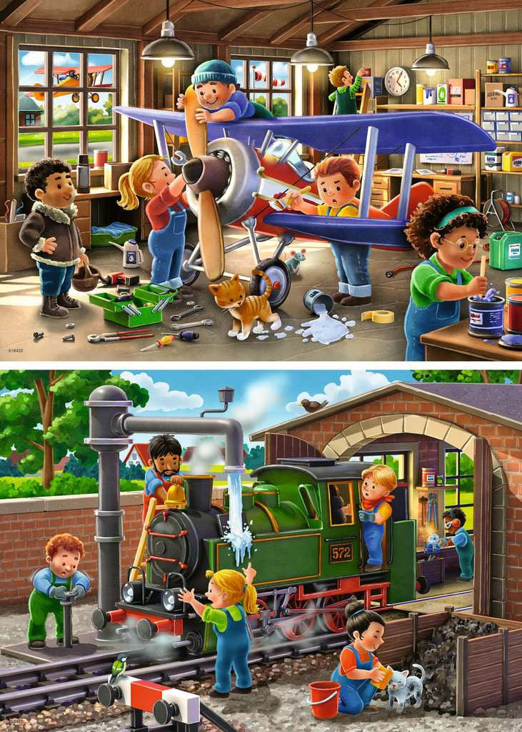 Airplane & Train Repairs – 2 x 24 Piece Jigsaw Puzzle (Ravensburger)